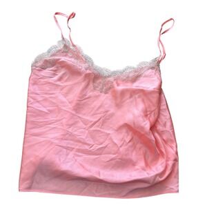 Victoria's Secret Pink Satin Lace Cami Top Slip V Neck Adjustable Straps Size M